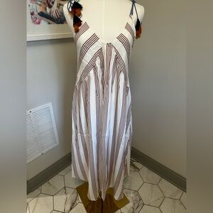 Peach Love California White Dress with Brown Stripes